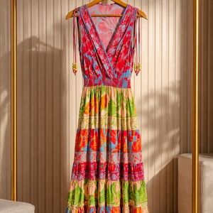 Sleeveless Multicolor Floral Tiered Maxi Dress